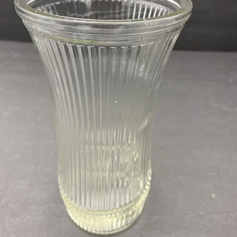 Vintage Hoosier Glass 4088-8‎ Ribbed Pressed Glass Vase Clear Flared Top MCM
